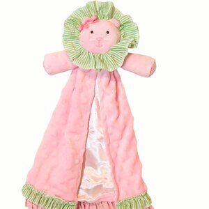 Mud Pie Pink Lion Minky Raised Dot Green Ruffle Lovey Security Blanket 15"
